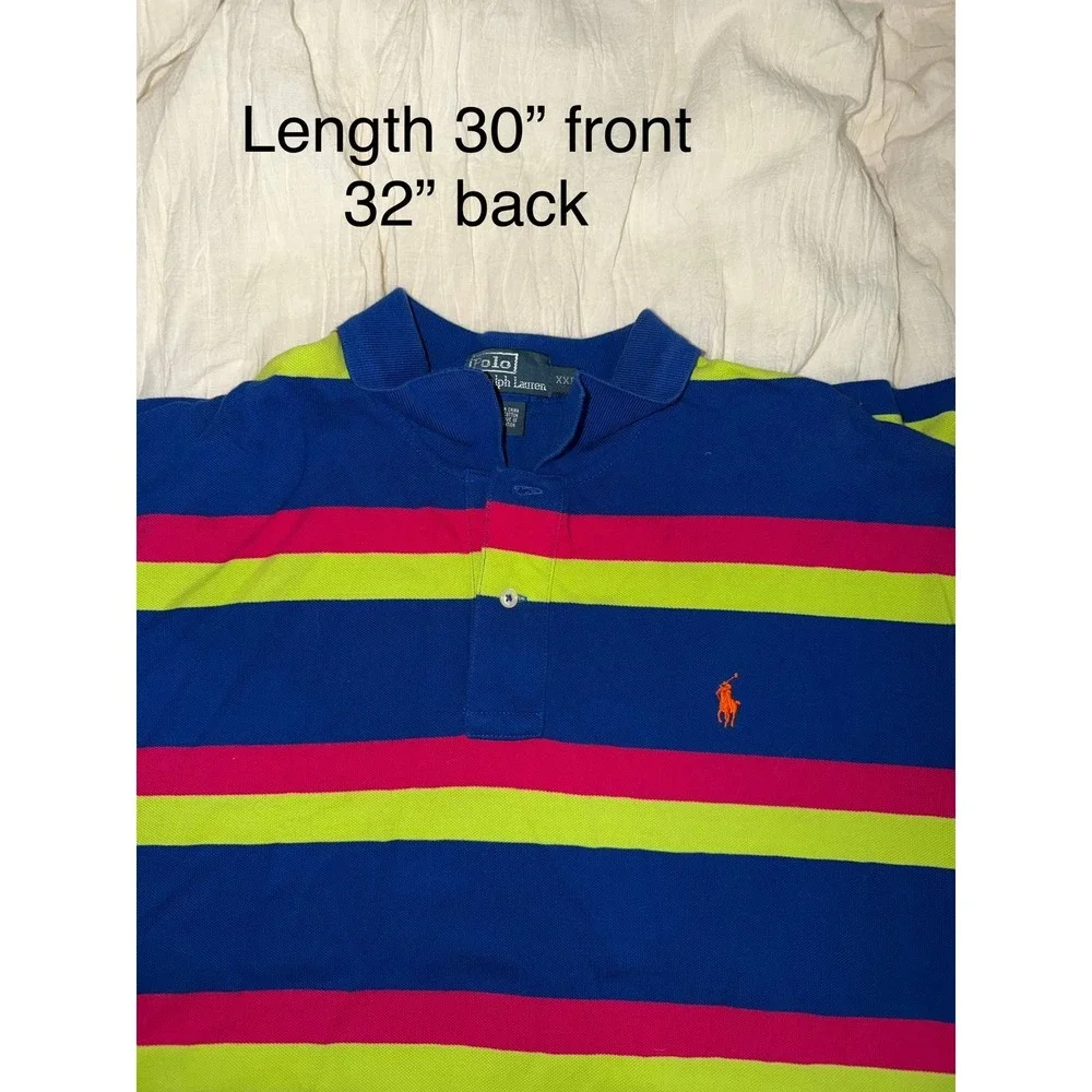 Polo Ralph Lauren 90's brightly colored striped polo orange pony men's XXL